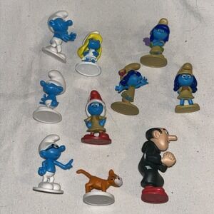 PEYO SCHLEICH SMURFS 10 PVC Figures With Bases Gargamel, Smurfette Rare 1980s F1